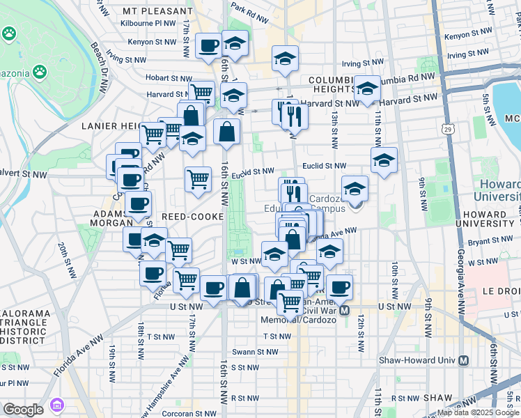 map of restaurants, bars, coffee shops, grocery stores, and more near 101 Independence Avenue Southeast in Washington