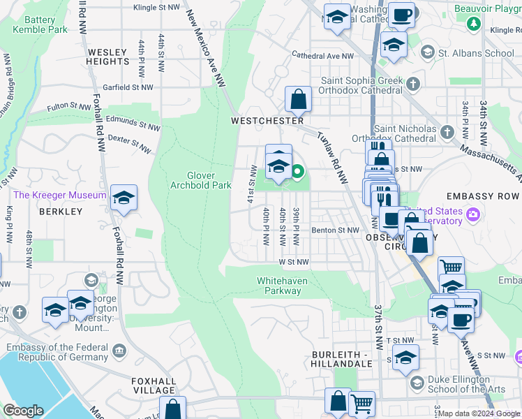 map of restaurants, bars, coffee shops, grocery stores, and more near 4004 Beecher Street Northwest in Washington