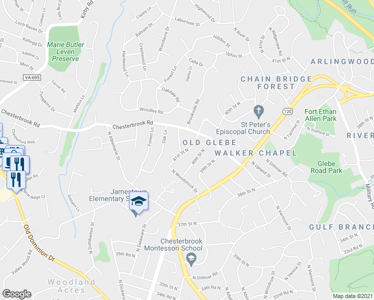 map of restaurants, bars, coffee shops, grocery stores, and more near 4526 41st Street North in Arlington