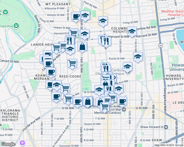 map of restaurants, bars, coffee shops, grocery stores, and more near 101 Independence Avenue Southeast in Washington