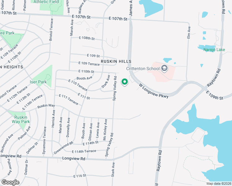 map of restaurants, bars, coffee shops, grocery stores, and more near 11055 Spring Valley Road in Kansas City