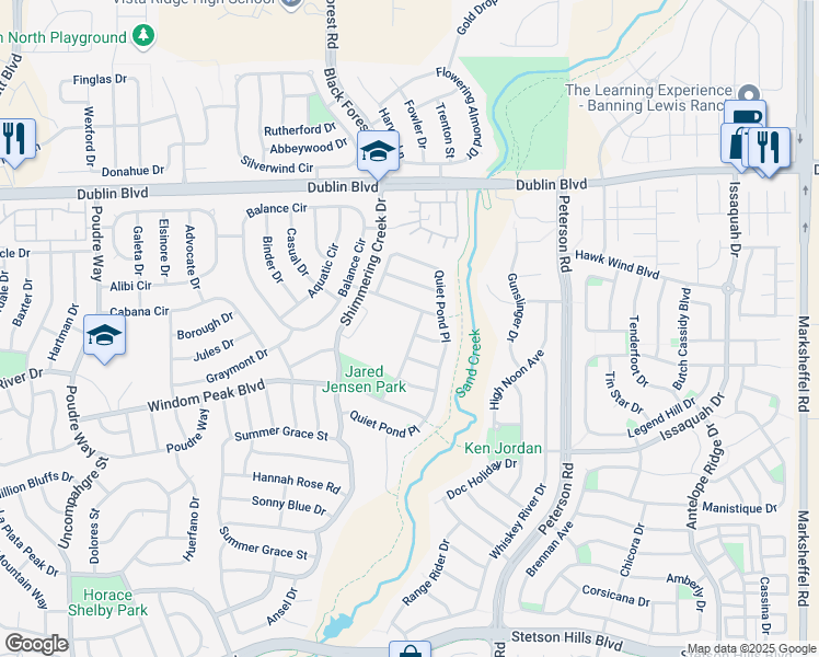 map of restaurants, bars, coffee shops, grocery stores, and more near 6170 Mountain Brook Street in Colorado Springs