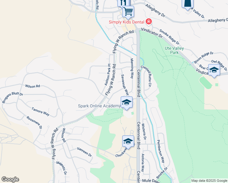 map of restaurants, bars, coffee shops, grocery stores, and more near 6230 Moorfield Avenue in Colorado Springs