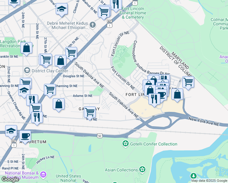 map of restaurants, bars, coffee shops, grocery stores, and more near 3272 Theodore R Hagans Drive Northeast in Washington