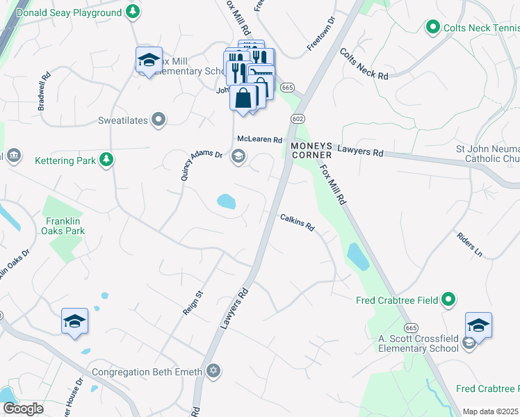 map of restaurants, bars, coffee shops, grocery stores, and more near 2724 Robaleed Way in Herndon