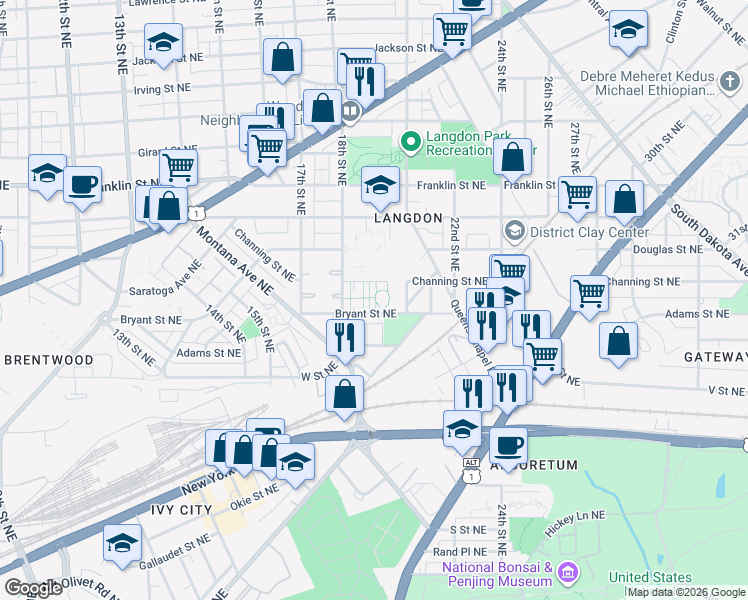 map of restaurants, bars, coffee shops, grocery stores, and more near 101 Independence Avenue Southeast in Washington