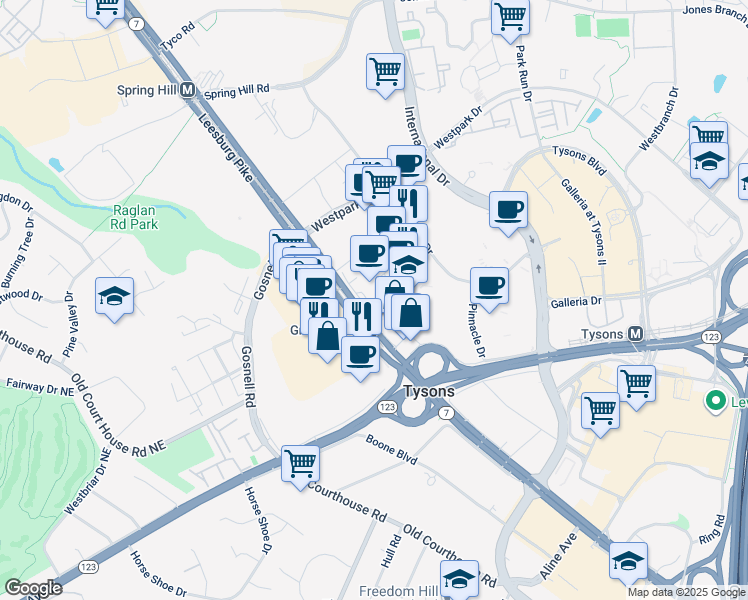 map of restaurants, bars, coffee shops, grocery stores, and more near 1775 Greensboro Station Place in McLean