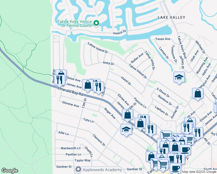 map of restaurants, bars, coffee shops, grocery stores, and more near 705 Eloise Avenue in South Lake Tahoe