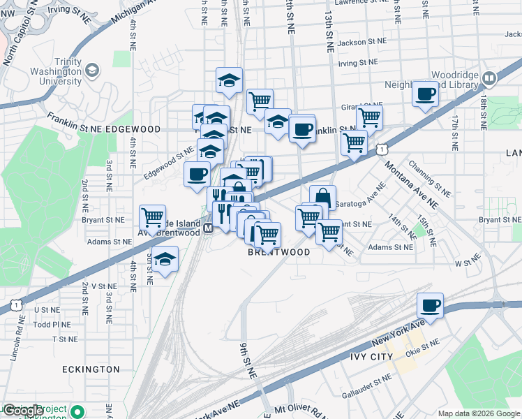 map of restaurants, bars, coffee shops, grocery stores, and more near 101 Independence Avenue Southeast in Washington