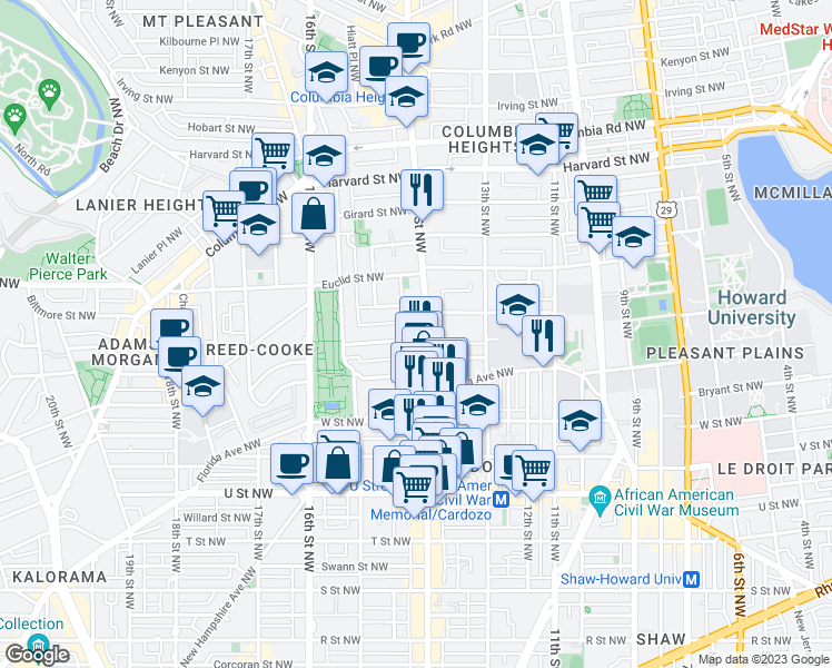 map of restaurants, bars, coffee shops, grocery stores, and more near 101 Independence Avenue Southeast in Washington