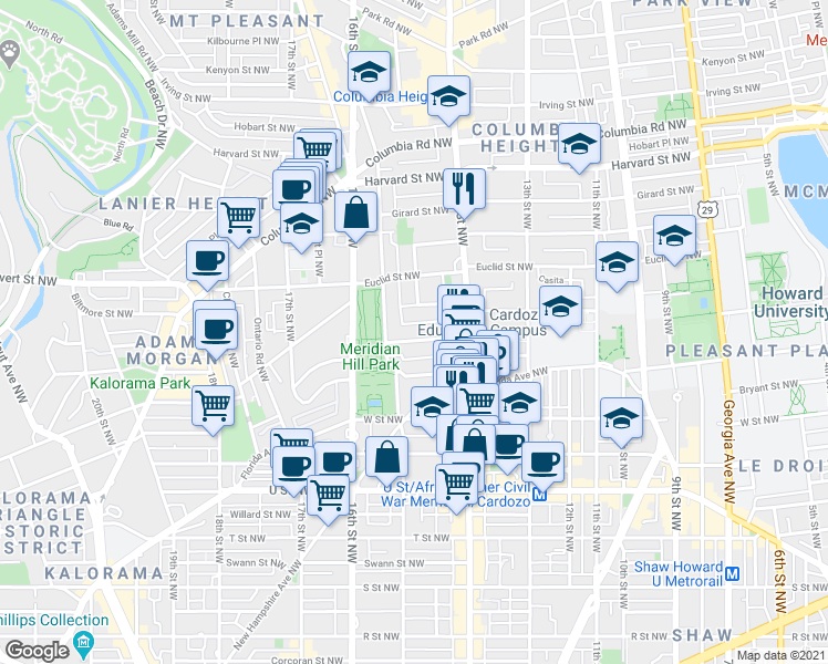 map of restaurants, bars, coffee shops, grocery stores, and more near 101 Independence Avenue Southeast in Washington