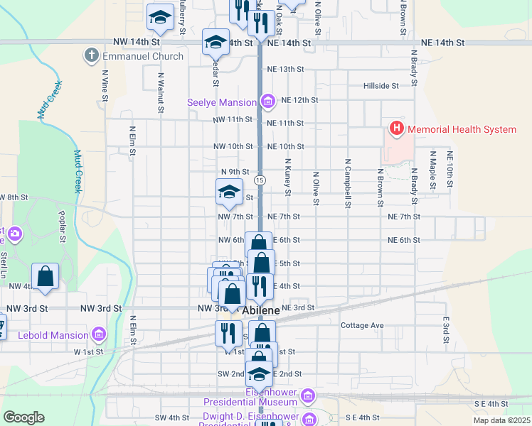 map of restaurants, bars, coffee shops, grocery stores, and more near 707 N Buckeye Ave in Abilene