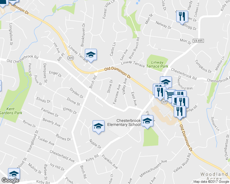 map of restaurants, bars, coffee shops, grocery stores, and more near 1718 Fairview Avenue in McLean