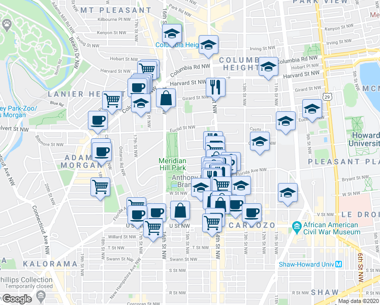 map of restaurants, bars, coffee shops, grocery stores, and more near 101 Independence Avenue Southeast in Washington
