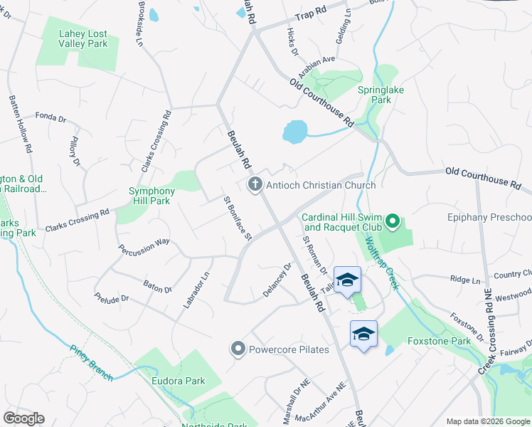 map of restaurants, bars, coffee shops, grocery stores, and more near 1870 Beulah Road in Vienna