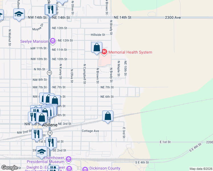map of restaurants, bars, coffee shops, grocery stores, and more near 501 Northeast 7th Street in Abilene