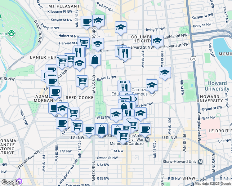map of restaurants, bars, coffee shops, grocery stores, and more near 101 Independence Avenue Southeast in Washington