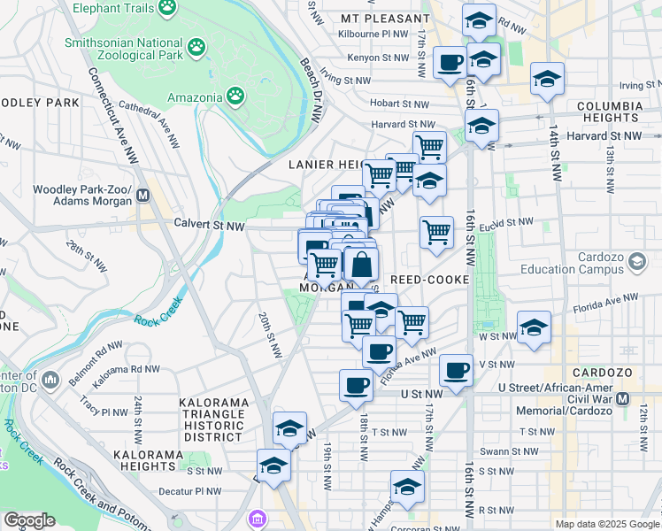 map of restaurants, bars, coffee shops, grocery stores, and more near 101 Independence Avenue Southeast in Washington