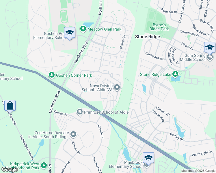 map of restaurants, bars, coffee shops, grocery stores, and more near 41709 Deer Grass Terrace in Aldie