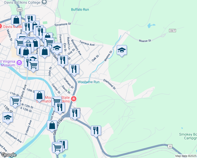 map of restaurants, bars, coffee shops, grocery stores, and more near 198 Diamond St in Elkins