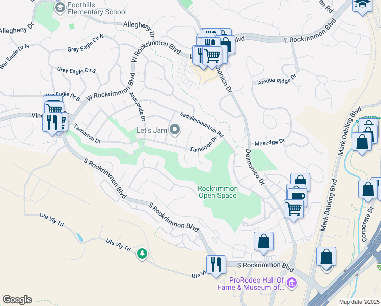 map of restaurants, bars, coffee shops, grocery stores, and more near 235 Tamarron Drive in Colorado Springs