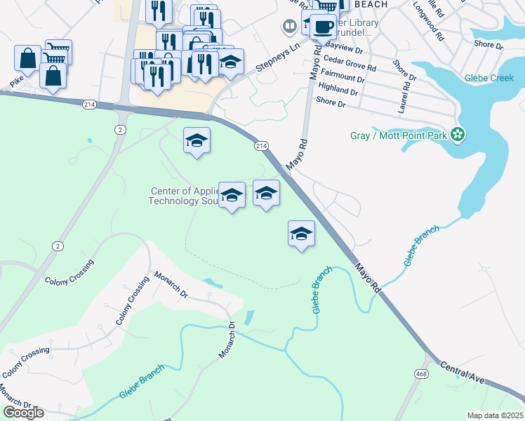 map of restaurants, bars, coffee shops, grocery stores, and more near 201 Central Avenue East in Edgewater