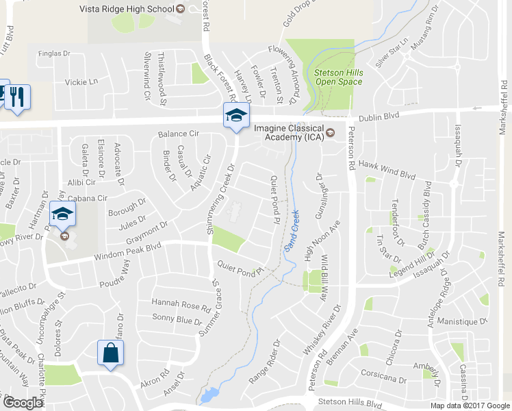 map of restaurants, bars, coffee shops, grocery stores, and more near 6170 Mountain Brook Street in Colorado Springs