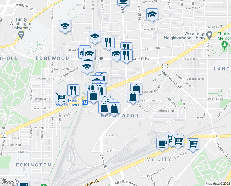 map of restaurants, bars, coffee shops, grocery stores, and more near 101 Independence Avenue Southeast in Washington