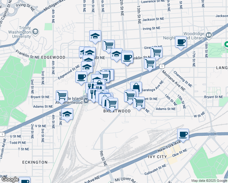 map of restaurants, bars, coffee shops, grocery stores, and more near 101 Independence Avenue Southeast in Washington