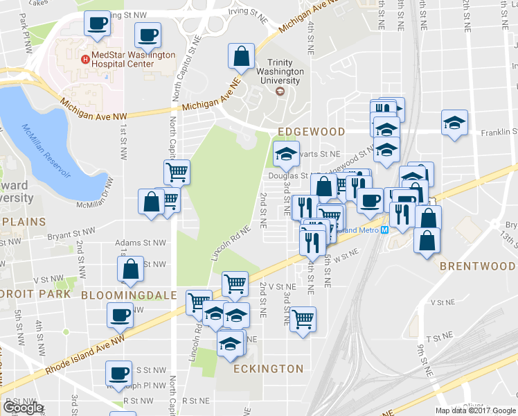 map of restaurants, bars, coffee shops, grocery stores, and more near 101 Independence Avenue Southeast in Washington