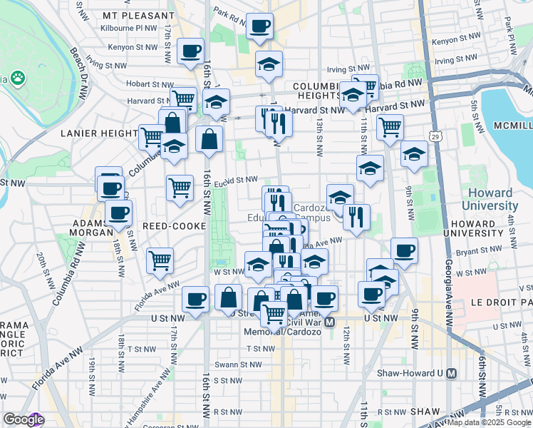 map of restaurants, bars, coffee shops, grocery stores, and more near 101 Independence Avenue Southeast in Washington