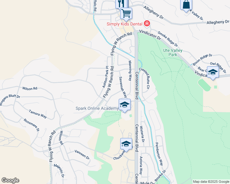map of restaurants, bars, coffee shops, grocery stores, and more near 6230 Moorfield Avenue in Colorado Springs