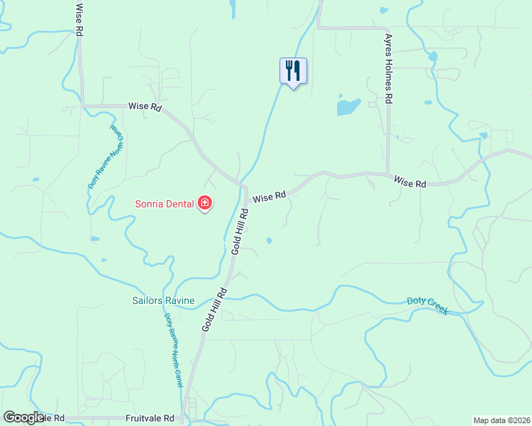 map of restaurants, bars, coffee shops, grocery stores, and more near 6330 Wise Road in Auburn