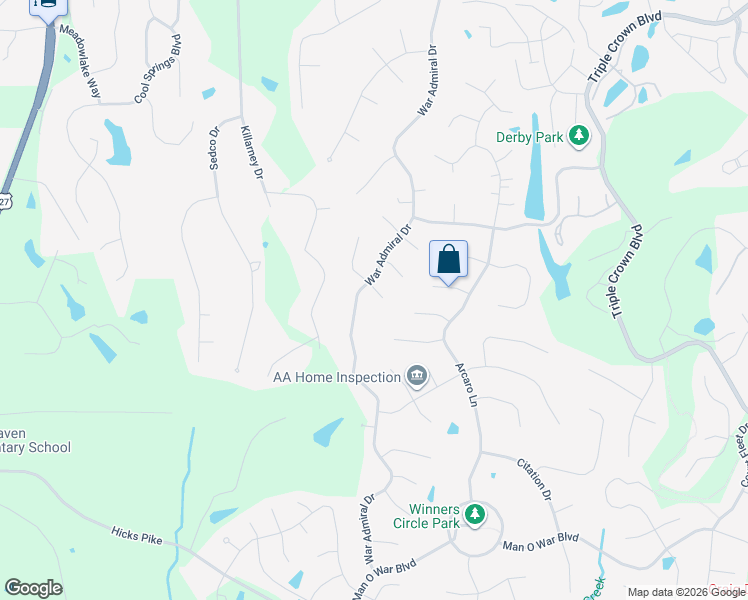 map of restaurants, bars, coffee shops, grocery stores, and more near 1149 Brushup Ln in Union