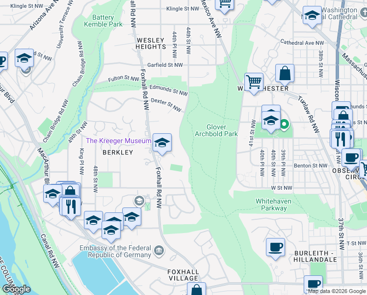 map of restaurants, bars, coffee shops, grocery stores, and more near 2500 44th Street Northwest in Washington