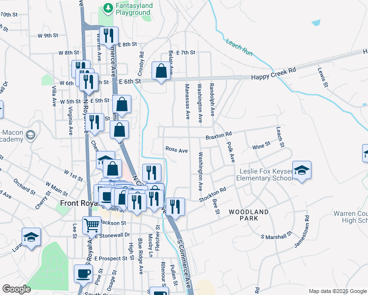map of restaurants, bars, coffee shops, grocery stores, and more near 514 Ross Avenue in Front Royal