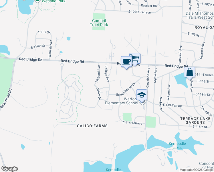 map of restaurants, bars, coffee shops, grocery stores, and more near 3224 East 112 Terrace in Kansas City