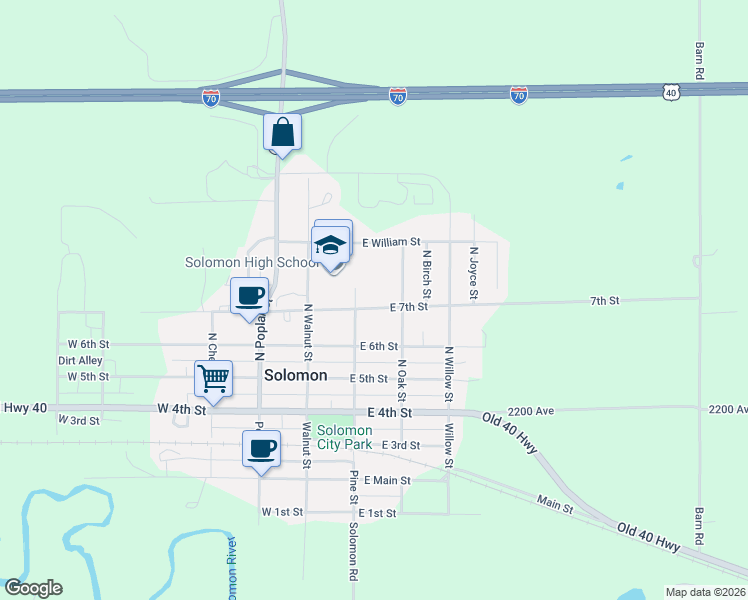 map of restaurants, bars, coffee shops, grocery stores, and more near 209 East 7th Street in Solomon