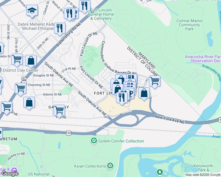 map of restaurants, bars, coffee shops, grocery stores, and more near 101 Independence Avenue Southeast in Washington