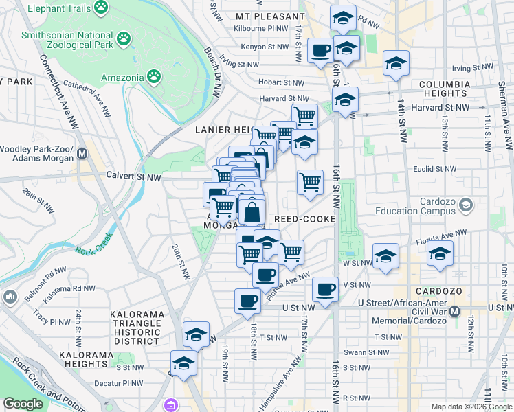 map of restaurants, bars, coffee shops, grocery stores, and more near 101 Independence Avenue Southeast in Washington