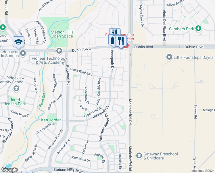 map of restaurants, bars, coffee shops, grocery stores, and more near 6333 Confederate Ridge Drive in Colorado Springs