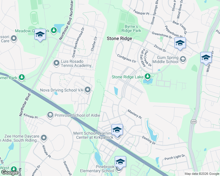 map of restaurants, bars, coffee shops, grocery stores, and more near 25148 Sweet Myrtle Square in Aldie