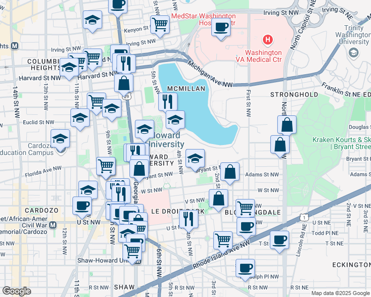 map of restaurants, bars, coffee shops, grocery stores, and more near 2350 4th Street Northwest in Washington