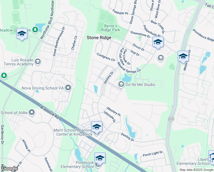 map of restaurants, bars, coffee shops, grocery stores, and more near 25148 Fluvial Terrace in Aldie