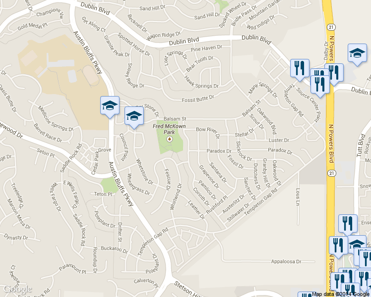 map of restaurants, bars, coffee shops, grocery stores, and more near 6001 Corinth Drive in Colorado Springs