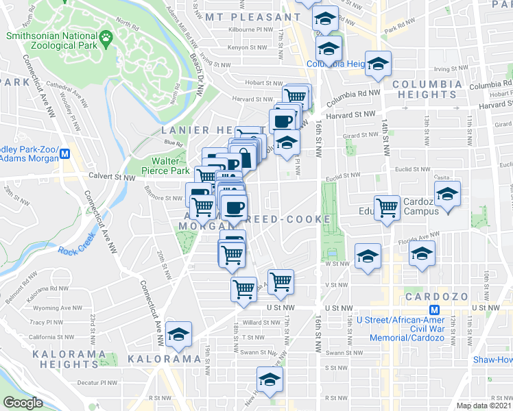 map of restaurants, bars, coffee shops, grocery stores, and more near 101 Independence Avenue Southeast in Washington