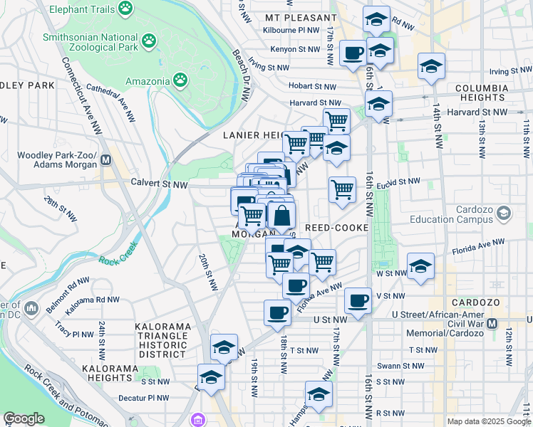 map of restaurants, bars, coffee shops, grocery stores, and more near 101 Independence Avenue Southeast in Washington