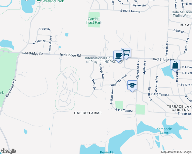 map of restaurants, bars, coffee shops, grocery stores, and more near 11233 Walrond Avenue in Kansas City