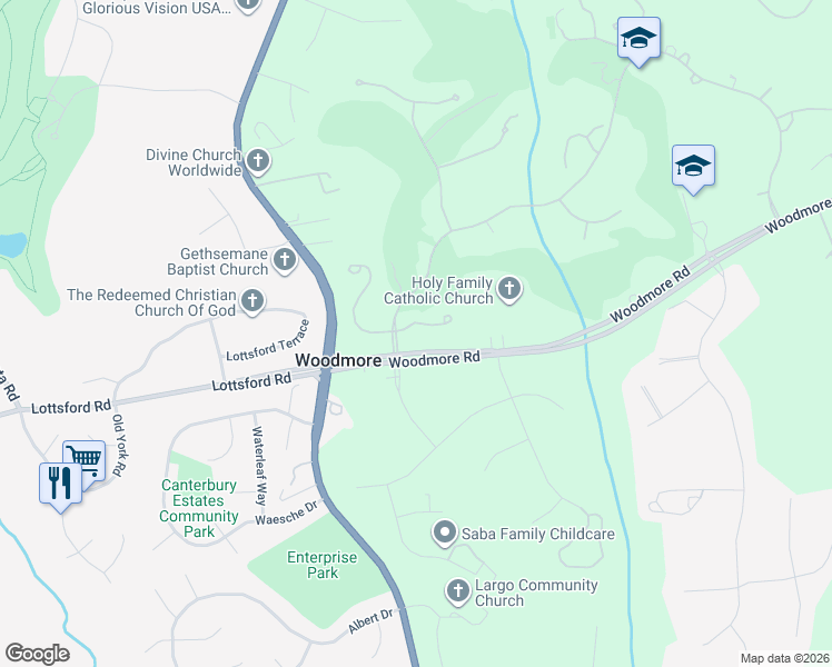 map of restaurants, bars, coffee shops, grocery stores, and more near 11805 Bishops Content Road in Bowie