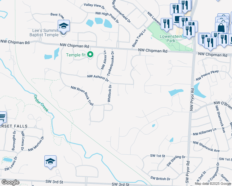 map of restaurants, bars, coffee shops, grocery stores, and more near 408 Essex Drive in Lee's Summit
